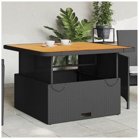 Tavolo Da Giardino Nero 110x110x71 In Polyrattan E Legno Acacia - Foto 1
