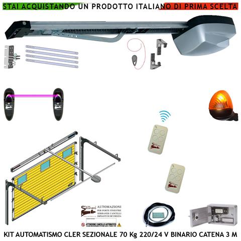 Kit Automatismo X Porta Sezionale 70 Kg Da Soffitto 220/24 V 2 Radiocomandi Fotocellule Faro A Led Binario Alluminio 3 - Foto 1