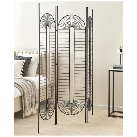 Paravento 3 Pannelli Metallo Nero 135 X 170 Cm Noale - Foto 1