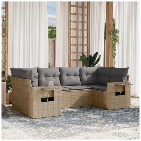 Set Divano da Giardino 6 pz con Cuscini Beige in Polyrattan - Foto 2