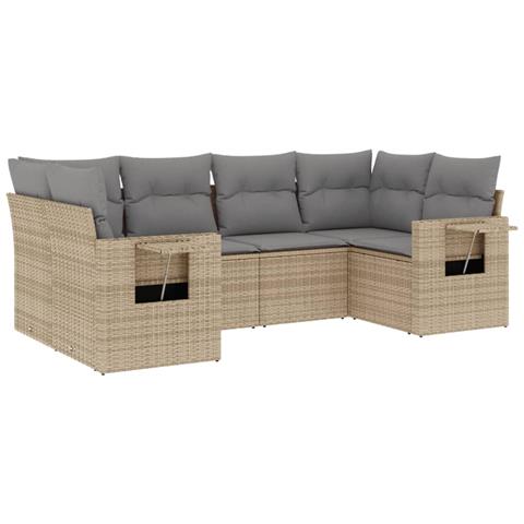 Set Divano da Giardino 6 pz con Cuscini Beige in Polyrattan - Foto 1