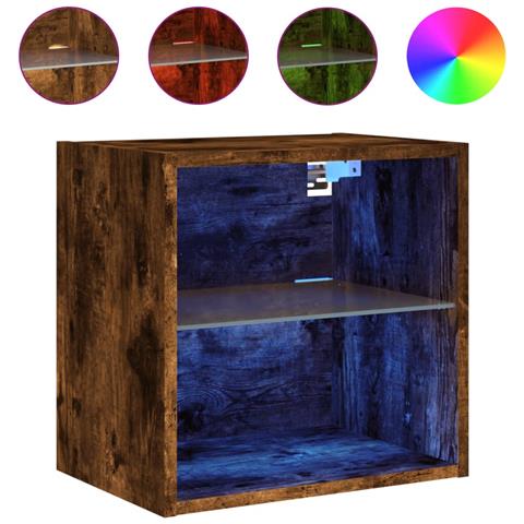 Comodino Con Luci Led A Parete Rovere Fumo - Foto 2