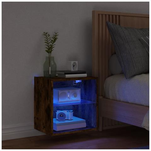Comodino Con Luci Led A Parete Rovere Fumo - Foto 3