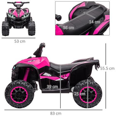 Quad Elettrico per Bambini 12V, 2 Velocità, Ruote Larghe con Sospensioni e Fari LED, Età 3-5 Anni, Rosa - Foto 2
