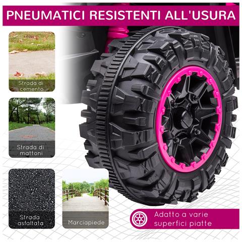 Quad Elettrico per Bambini 12V, 2 Velocità, Ruote Larghe con Sospensioni e Fari LED, Età 3-5 Anni, Rosa - Foto 6