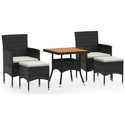Set Mobili Da Pranzo Per Giardino 5 Pz Polyrattan E Acacia Nero - Foto 2