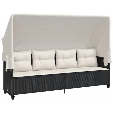 Lusso Casadino - Lettino Prendisole Con Baldacchino E Cuscini Nero polyrattan - Foto 1