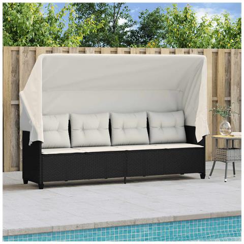 Lusso Casadino - Lettino Prendisole Con Baldacchino E Cuscini Nero polyrattan - Foto 2