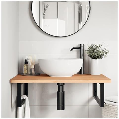 Ripiano A Parete Per Lavabo In Acciaio E Massello Di Faggio - Foto 2