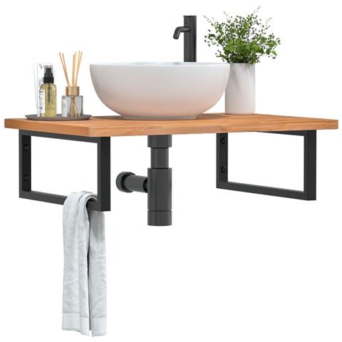 Ripiano A Parete Per Lavabo In Acciaio E Massello Di Faggio - Foto 8