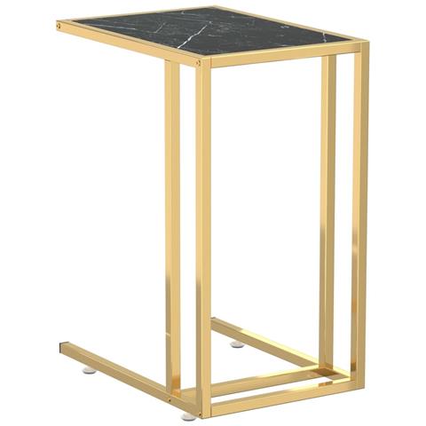Lusso Casadino -  Tavolino Per Computer Marmo Nero 50x35x65 Cm Vetro Temperato - Foto 1