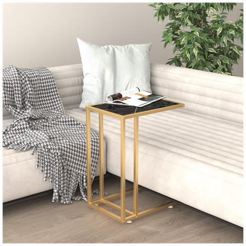 Lusso Casadino -  Tavolino Per Computer Marmo Nero 50x35x65 Cm Vetro Temperato - Foto 7