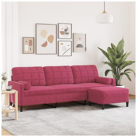 Divano a 3 Posti con Poggiapiedi Rosso Vino 210 cm in Velluto - Foto 2