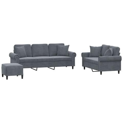 Set di Divani 3 pz con Cuscini Grigio Scuro in Velluto - Foto 1