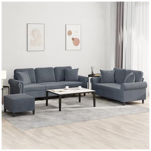 Set di Divani 3 pz con Cuscini Grigio Scuro in Velluto - Foto 2