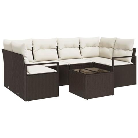 Set di divani da giardino 7 pezzi con cuscini in rattan polietilene marrone,  Divano da giardino per 2 persone con spazio di stoccaggio e cuscini in rattan polietilene marrone - Foto 1