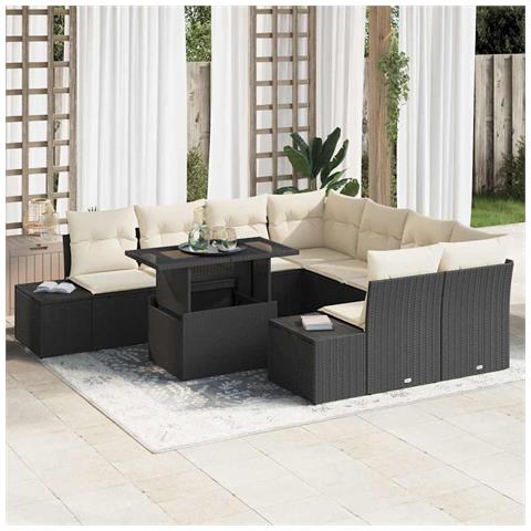 Set Divano da Giardino 9 Pezzi con Cuscini Rattan Polito Nero - Foto 2