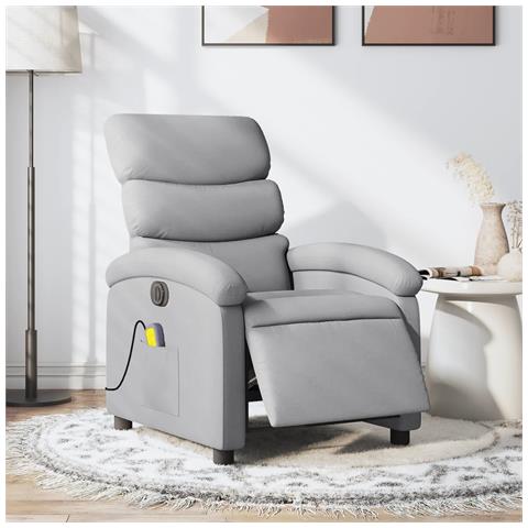 Poltrona Reclinabile Massaggio Elettrica Grigio Chiaro Tessuto - Foto 2