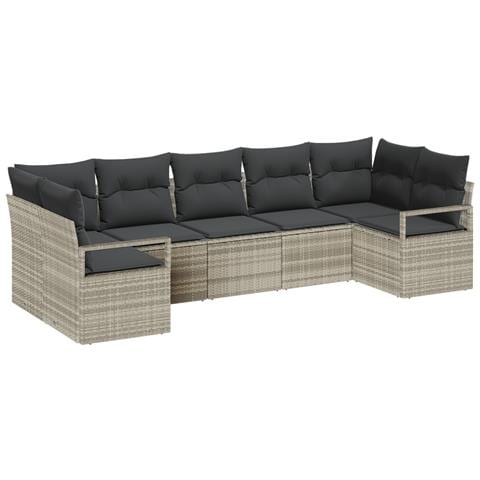 Set di Divano da Giardino 7 Pezzi con Cuscini Grigio Chiaro Rattan Polietilene - Foto 1
