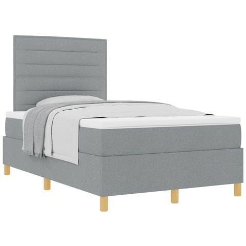 Letto matrimoniale piccolo con rete a molle e materasso grigio chiaro in tessuto - Foto 1