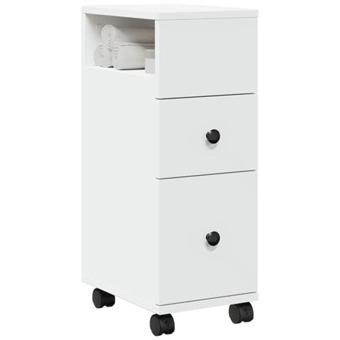 Mobile da Bagno Stretto con Ruote Bianco in Truciolato - Foto 2