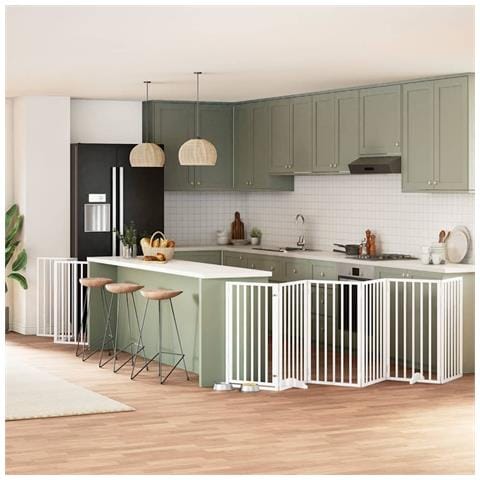 Cancello Cani Porta Pieghevole Bianco 9 Pannelli 450 cm Pioppo - Foto 2