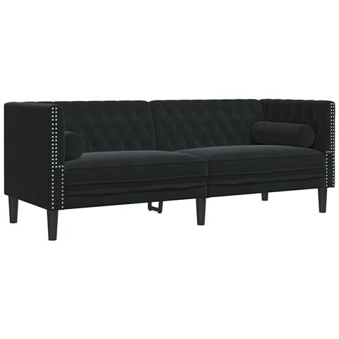 Divano Chesterfield Argille Nero 194 x 74.5 x 70.5 cm Velluto - Foto 1