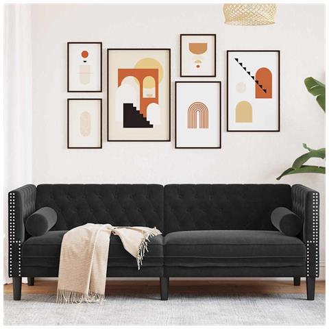 Divano Chesterfield Argille Nero 194 x 74.5 x 70.5 cm Velluto - Foto 2