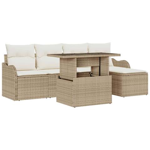 Set Divano da Giardino con cuscino 6 pcs Beige Poly Rattan - Foto 1