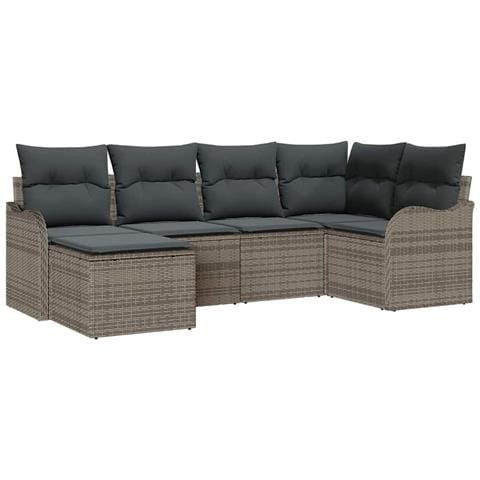 Set Divano da Giardino con cuscino 6 pcs Grigio Poly Rattan - Foto 1