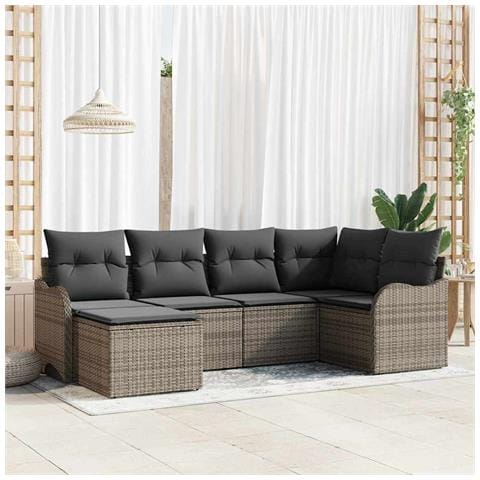 Set Divano da Giardino con cuscino 6 pcs Grigio Poly Rattan - Foto 2