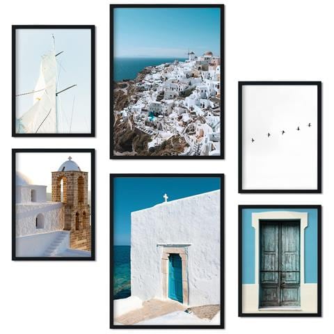 Set Di 6 Stampe Grecia Immagini Stampe Artistiche Da Parete Decorazione Poster Design D'interni Nella Galleria D'arte A3 & A4 Senza Cornice - Foto 1