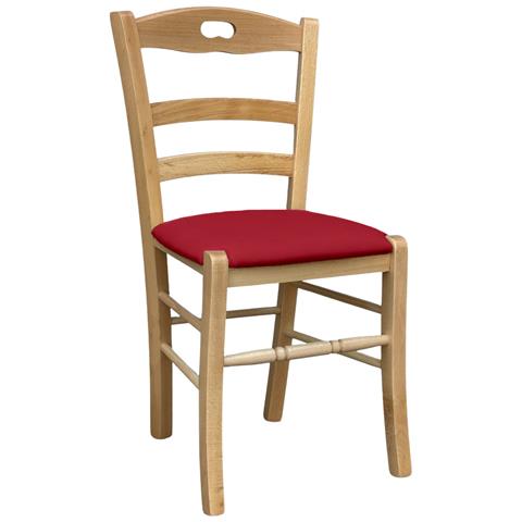 Sedia Loris In Legno Naturale Con Seduta Imbottita Similpelle Rosso - Foto 1