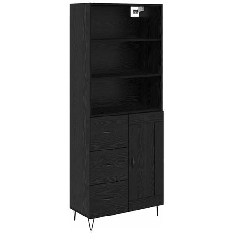 Credenza Rovere Nero 69,5 x 34 x 180 cm Legno multistrato - Foto 1