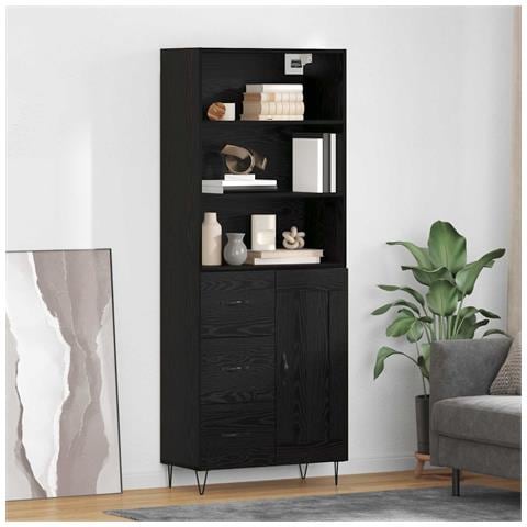 Credenza Rovere Nero 69,5 x 34 x 180 cm Legno multistrato - Foto 2
