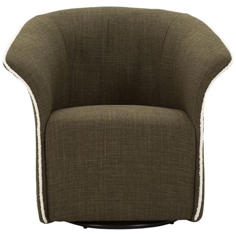 Poltrona Girevole Siena In Tessuto Verde Oliva Con Bordura Avorio 83x66x80 Cm - Foto 2