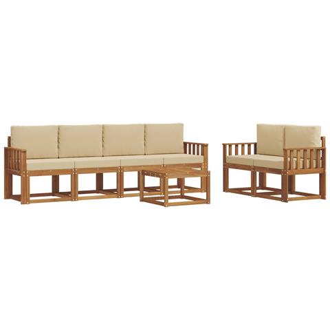 Set di divani da esterno con cuscino 7 pcs Naturale e Beige - Foto 1
