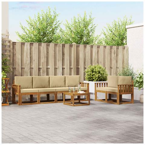 Set di divani da esterno con cuscino 7 pcs Naturale e Beige - Foto 2