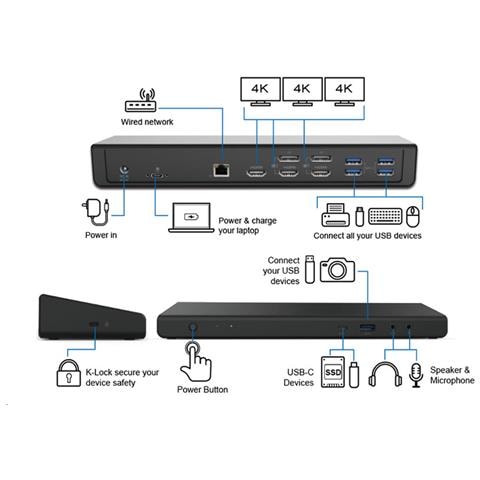 40AF0135UK-OS replicatore di porte e docking station per laptop USB 3.2 Gen 1 (3.1 Gen 1) Type-A + Type-C Nero - Foto 3