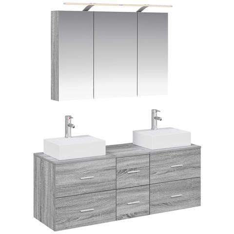 Set di mobili per il bagno 4 pcs Sonoma grigio - Foto 1