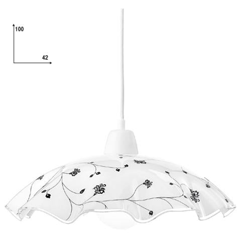 I-ROOT / S42 - Lampadario bianco con decoro floreale nero 60 watt E27 - Foto 1