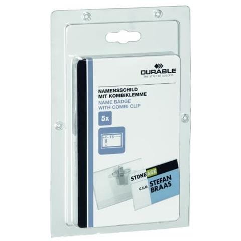 Portanome Combi Clip Clip Coccodrillo+spilla 40x75mm Hxl Trasparente 5pz - Foto 1
