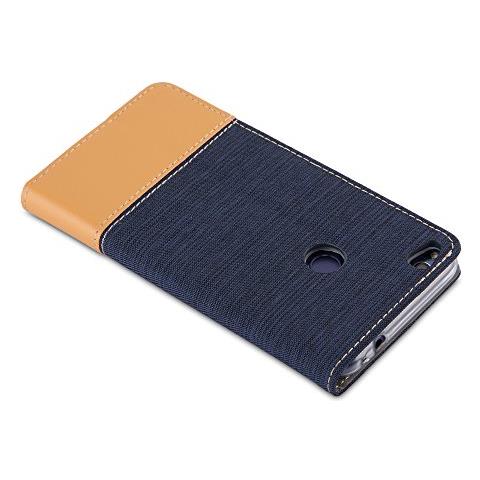 Custodia Compatibile Con Huawei P8 Lite 2017 In Blu Scuro Marrone - Coperchio Protettiva Con Chiusura Magnetica, Funzione Stand E Tasca Per Le Carte - Foto 2