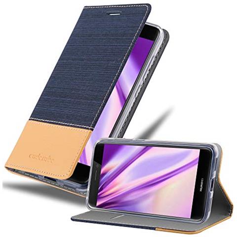 Custodia Compatibile Con Huawei P8 Lite 2017 In Blu Scuro Marrone - Coperchio Protettiva Con Chiusura Magnetica, Funzione Stand E Tasca Per Le Carte - Foto 1