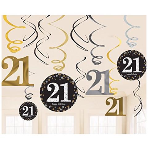 -21st Swirl Decoration Value Pack Glittery Gold (12 Pezzi) -1 Confezione, Oro, 21, 9900566 - Foto 1