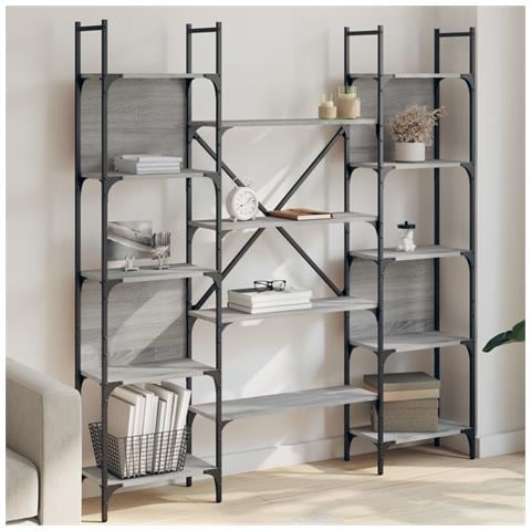 Libreria Grigio Sonoma 155,5x24x166,5 Cm In Legno Multistrato - Foto 1
