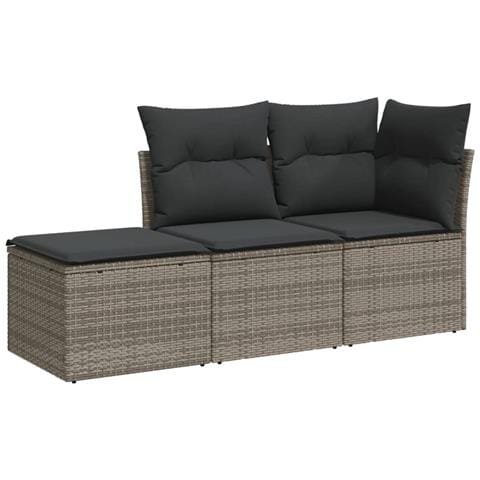 Set Divani Da Giardino 3 Pz Con Cuscini Grigio In Polyrattan - Foto 2