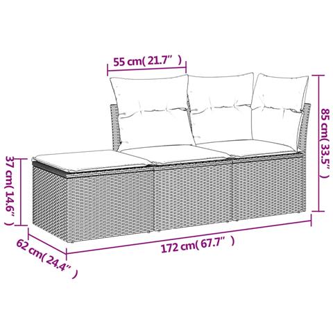 Set Divani Da Giardino 3 Pz Con Cuscini Grigio In Polyrattan - Foto 3