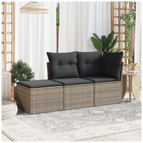 Set Divani Da Giardino 3 Pz Con Cuscini Grigio In Polyrattan - Foto 1