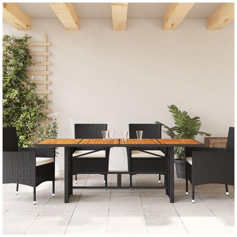 Tavolo Giardino Piano Legno Acacia Nero 190x80x74cm Polyrattan - Foto 3